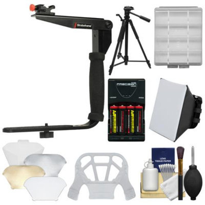 Stroboframe Quick Flip 350 Flash Bracket with Soft Box + Diffuser Bouncer + Batteries & Charger + Tripod + Accessory Kit