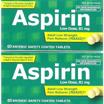 PL Developments Low Dose Aspirin 81mg, 60 Enteric Safety Coated Aspirin (Pack of 2)