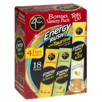 4C Totally Light Energy Rush Bonus Variety Pack Tea 2 Go Packets - 18 CT