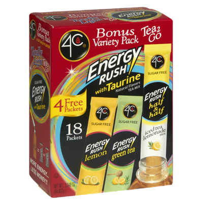 4C Totally Light Energy Rush Bonus Variety Pack Tea 2 Go Packets - 18 CT