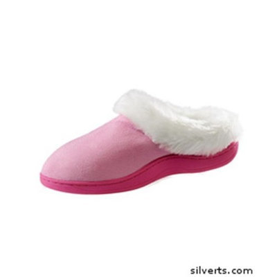 Silvert's Silverts 100500103 Slip on Fur Resistant Suede Sheepskin Look Cushion Insoles Slipper Pink - Large