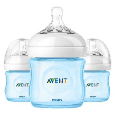 Philips Avent BPA Free Natural 4 Ounce Polypropylene Bottles, Blue, 3-