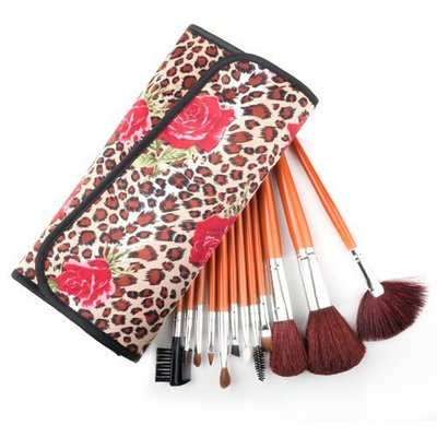 Makeup Solution ALICE 12 Count Professional Makeup Cosmetic Brush Set with Leopard Spotted Pouch