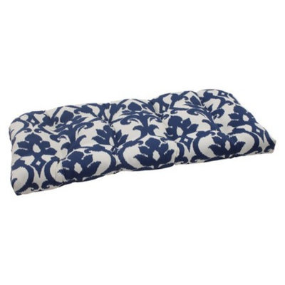 Pillow Perfect Outdoor Wicker Loveseat Cushion - Blue/White Damask