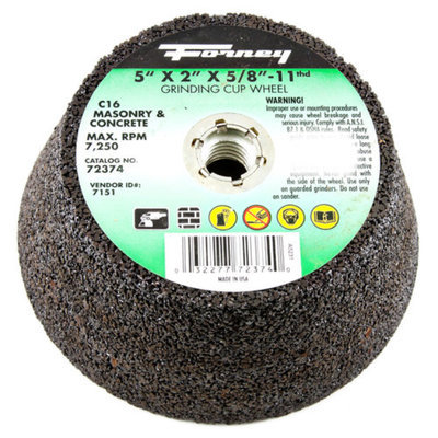 Forney 72374 Grinding Cup Wheel Type 11 Flared Masonry with 5/8-Inch-11 Threaded Arbor C16 5-Inch-by