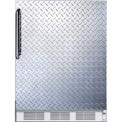 Summit FF61DPLADA 5.5 Cu. Ft. Freestanding Refrigerator with Textured Diamond Plate Door Automatic Defrost Hidden Evaporator and Adjustable Glass Shelves in