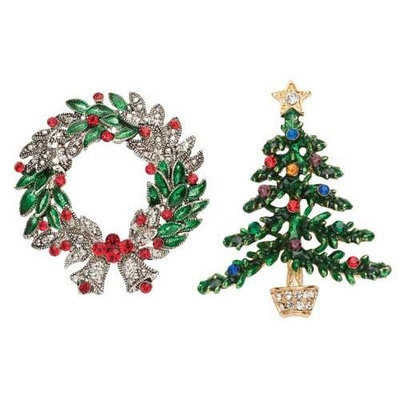 Roman Club Pack of 24 Sparkling Jeweled Wreath and Tree Christmas Jewelry Pins 2