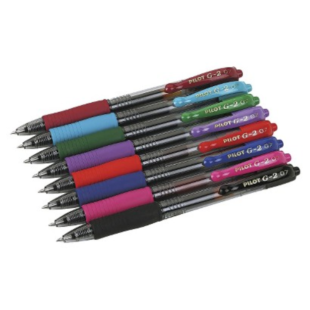 Pilot G-2 Gel Ink Pen, 0.7mm Fine - Assorted Inks (8 Per Pack)