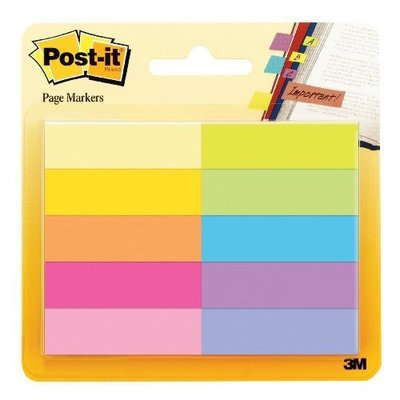 Post It Post-it Page Markers, 1/2 in x 1 3/4 in, Assorted Bright Colors, 50 Sheets/Pad, 10 Pads/Pack (670-10AB)