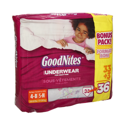 GoodNites Girls Size S-M Underwear For Nighttime - 36 CT