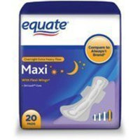 Equate Overnight Extra-Heavy Flow Maxi Pads with Wings, 20 count