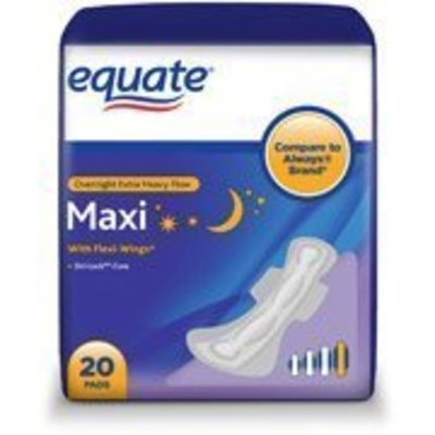 Equate Overnight Extra-Heavy Flow Maxi Pads with Wings, 20 count