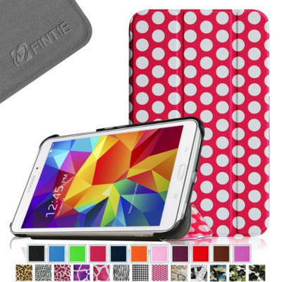Fintie Smart Shell Case Ultra Slim Lightweight Stand Cover for Samsung Galaxy Tab 4 7.0 Tablet, Polka Dot Pink