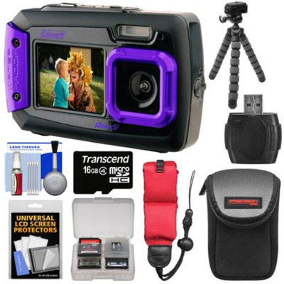Coleman Duo 2V9WP Dual Screen Shock & Waterproof Digital Camera (Purple) with 16GB Card + Case + Float Strap + Flex Tripod + Kit