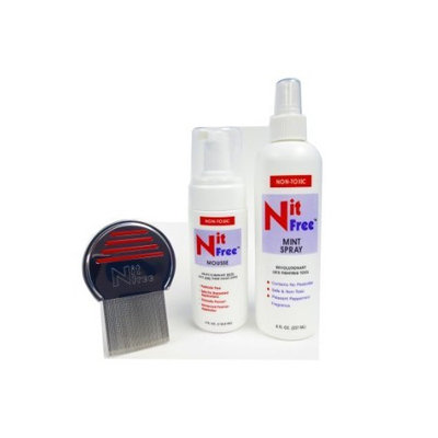 Eco Living Friendly Elfbrands Lice and Nit 3 step removal kit with Mint repellant, Terminator Lice comb, Nit Free lice removal mousse foam treatment 4oz, Nit Free natural mint lice repellant spray 8oz, 3 natural products in one kit