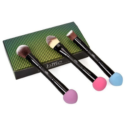 Bundle Monster BMC 3pc Womens Dual End Latex Free Blender Sponge Synthetic Hair Makeup Brushes