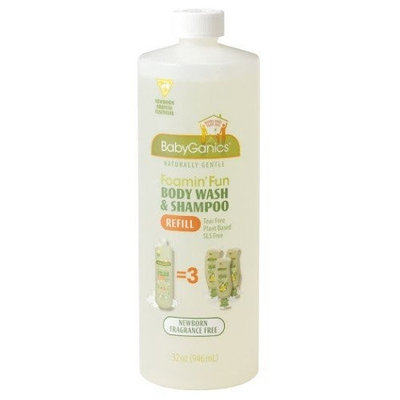 BabyGanics Foamin' Fun Foaming Body Wash & Shampoo, Gentle Newborn Formula, Fragrance Free, Refill, 33.8-Fluid Oz Bottle, Packaging May Vary