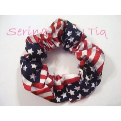 Serina's Bow Tiq USA American Flag Red White Blue Ponytail Holder Wrap Hair Scrunchie