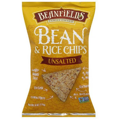 Beanfields Unsalted Bean & Rice Chips, 6 oz, (Pack of 12)
