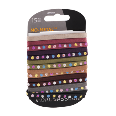 Vidal Sassoon No-Metal Flowered/Plain Elastics - 15 CT