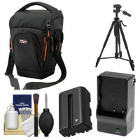 Vidpro TL-35 Top-Load DSLR Camera Holster Case (Large) with NP-FM500H Battery & Charger + Tripod + Cleaning Kit for Sony Alpha DSLR SLT-A57, A65, A77, A99