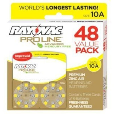 Rayovac Mercury Free Proline Advanced Size 10 Hearing Aid Batteries, Total of 48 Batteries