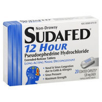 Sudafed 12 Hour Sinus Pressure + Congestion Nasal Decongestant Coated Caplets 120 mg