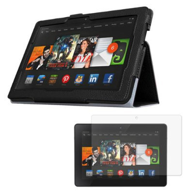 Black Double-Fold Folio Case with Screen Protector for Kindle Fire HDX 8.9'