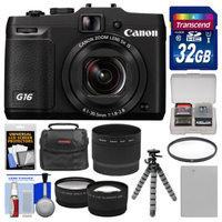 Canon PowerShot G16 Wi-Fi Digital Camera (Black) with 32GB Card + Case + Battery + Flex Tripod + Filter + Tele/Wide Lens Kit