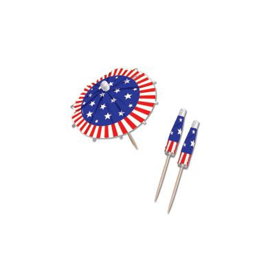 Amscan 409731 Jumbo Umbrella Picks 6 in. 24-Pkg-Patriotic