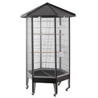 HQ 61818bk 34 in. Hexagonal Aviary with Solid Roof - Black