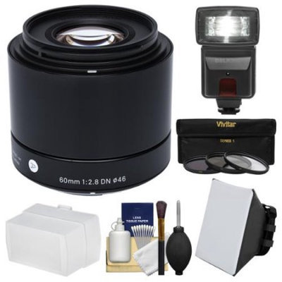 Sigma 60mm f/2.8 DN ART Lens (for Olympus / Panasonic Micro 4/3 Cameras) with 3 UV/CPL/ND8 Filters + Flash + Bounce Diffuser + Soft Box + Kit