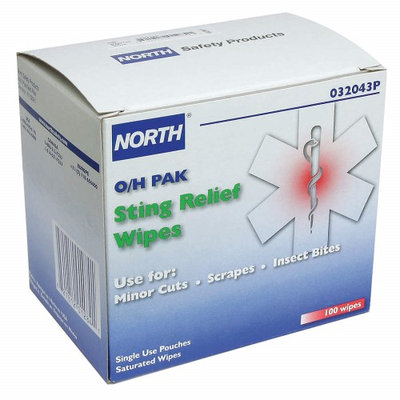 NORTH BY HONEYWELL 032043P Sting Relief Wipes,5-3/4 In, PK100