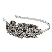 Elle Beaded Silver Flower Headband