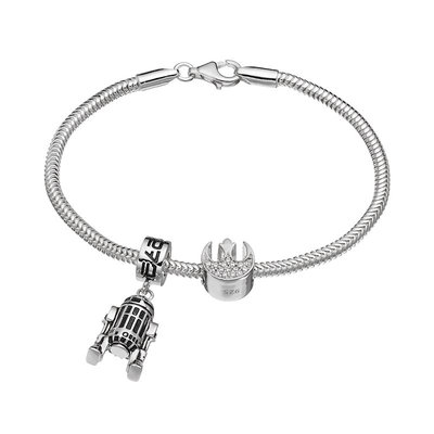 Star Wars Sterling Silver R2-D2 Charm Bracelet Set, Women's, Grey