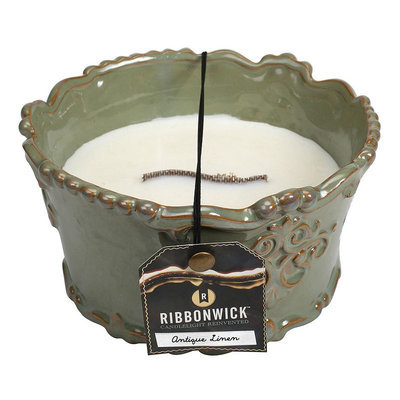 RibbonWick Vintage Ceramic 18-oz. Antique Linen Candle