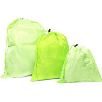 Basics 3 Pc Green Washable Drawstring Bag Set