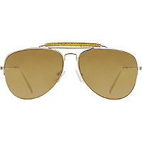 Starlight Gold Aviator Sunglasses with Glitter Accent Bar