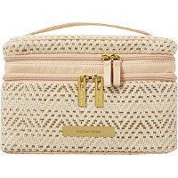 Tartan + Twine Woven Straw Double Zip Train Case Gold