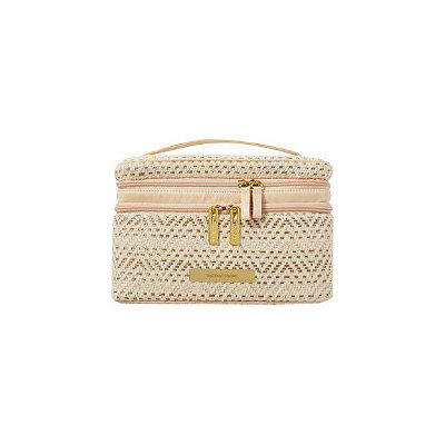 Tartan + Twine Woven Straw Double Zip Train Case Gold