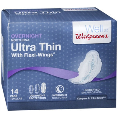Walgreens Maxi Pads with Flexi-Wings, Ultra Thin, Overnight, 14 ea