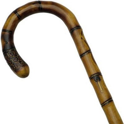 Harvy Ladies Crook Cane Scorched With Bamboo Carving Maple -Affordable Gift! Item #DHAR-17000