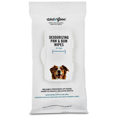 Well & Good Deodorizing Paw and Bum Dog Wipes, Pack of 24 wipes