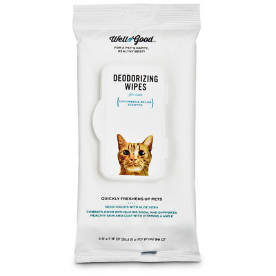 Well & Good Deodorizing Cucumber Melon Cat Wipes, Pack of 24 wipes