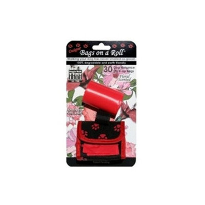 Doggie Walk Bags 2-Roll Designer Bags, Red Paw/Red/Floral