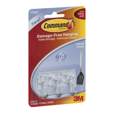 Command Utensil Hooks Clear - 3 CT