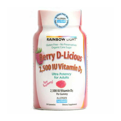 Rainbow Light Berry-D-Licious Vitamin D3 Ripe Raspberry 2500 IU 50 Gummies