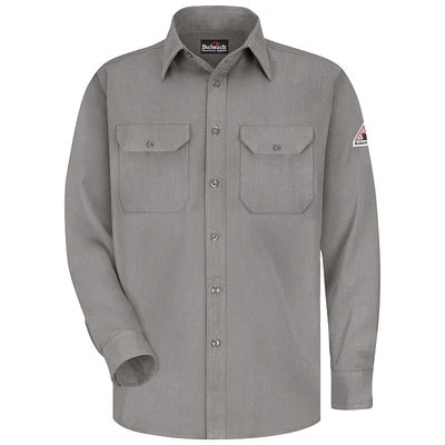 Bulwark Men's Grey Twill Modoacrylic Long Sleeve Dress Work Shirt