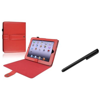 Insten INSTEN Red Leather Skin Cover Case+Bk Stylus Pen For iPad 1 3G