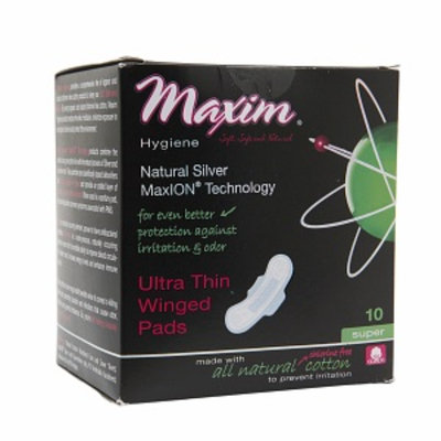 Maxim Hygiene Products Natura MaxION Ultra Thin Winged Pad, Super, 10 ea